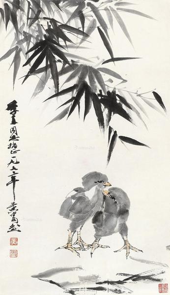  1973年作 相伴 立轴 设色纸本