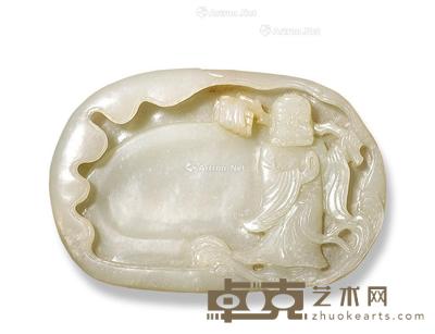  民国 白玉雕达摩渡海砚 长13.5cm