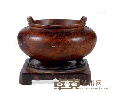  清 瘿木三足炉 直径12cm
