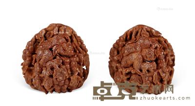  民国 核桃雕松鼠葡萄 （一对） 高4cm×2