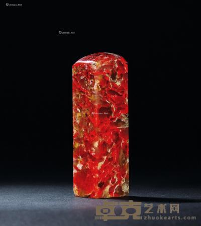  巴林鸡血石花斑红方章 2.8×2.8×10.2cm