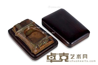  清 绿端竹节砚 长12cm