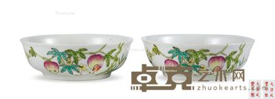  清咸丰 粉彩过枝三多纹碗 （一对） 直径13.8cm×2