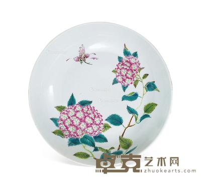  清道光 粉彩过枝花蝶纹盘 直径21.5cm