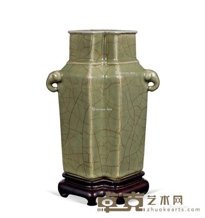  清中期 哥釉象耳双联瓶 高30cm