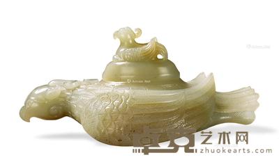  民国 白玉朱雀纹水呈 长13cm