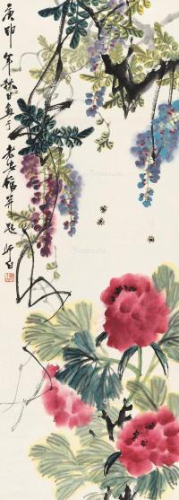  1980年作 紫藤蜜蜂 立轴 设色纸本