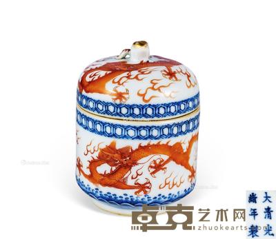  清光绪 青花矾红龙纹温酒器 高9cm