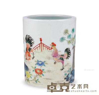  民国 粉彩大吉图笔筒 高11.5cm