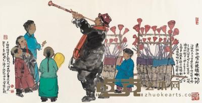  老北京庙会风情 镜心 设色纸本 68×137cm