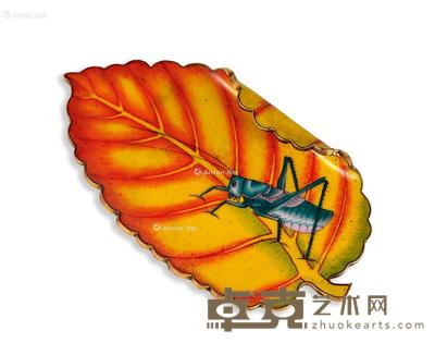  民国 铜胎画珐琅草虫笔舔 长9.2cm