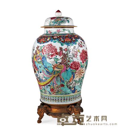  清中期 粉彩花鸟纹将军罐 高70cm