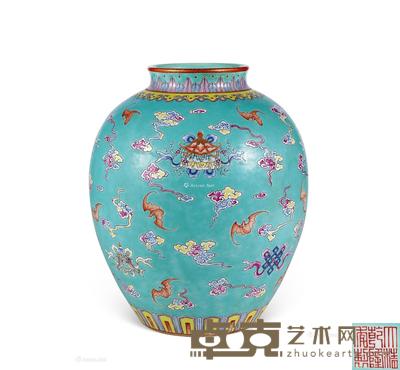  民国 松石绿地云福八宝纹太白罐 高31cm