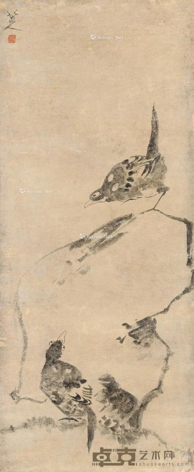  鸟石图 立轴 水墨纸本 121×48cm