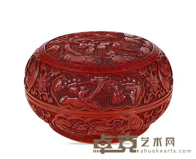  清中期 剔红高仕图捧盒 直径22cm