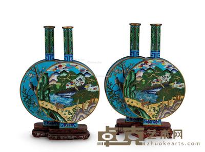  清 铜掐丝珐琅鹤鹿同春双连瓶 （一对） 高36cm×2