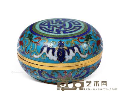  清 铜胎掐丝珐琅寿字纹盒 直径7cm