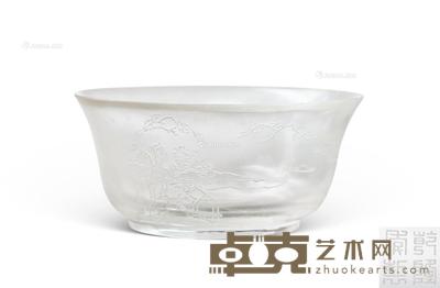  民国 水晶山水诗文碗 直径10.2cm