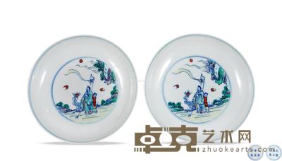  民国 斗彩福寿纹盘 （一对） 直径14.5cm×2