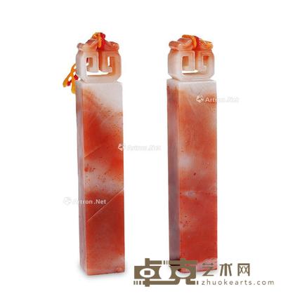  现代 寿山石章料 （一对） 高10.2cm×2