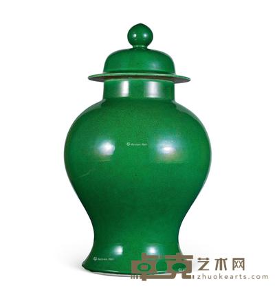  清中期 绿哥釉将军罐 高38cm