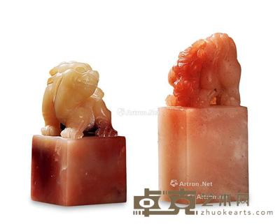  现代 寿山石兽钮章料 （两方） 尺寸不一