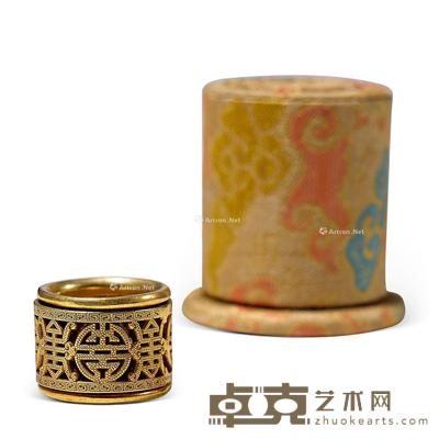  民国 银鎏金转心寿字纹扳指 高2.4cm；直径2.5cm
