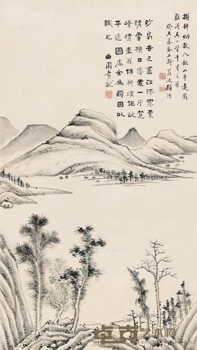  1883年作 秋山平远图 立轴 水墨纸本 60×34cm