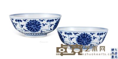  清光绪 青花缠枝莲纹碗 （一对） 直径15.5cm×2