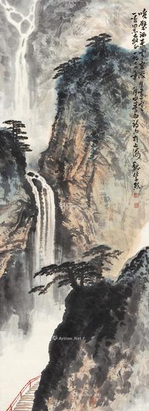  1979年作 飞瀑图 立轴 设色纸本