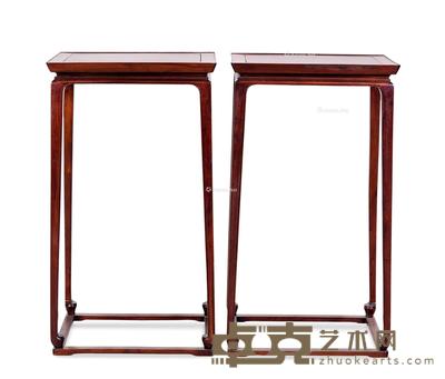  清 红木明式带托泥花几 （一对） 55×40×100cm