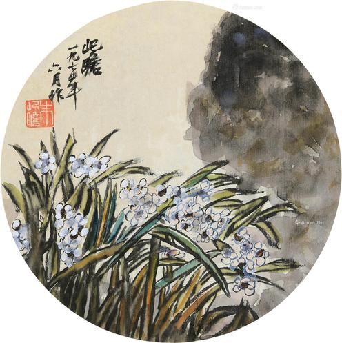  花卉 山水 （二帧） 团扇 设色绢本