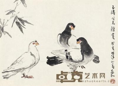  1983年作 鸽子 镜心 设色纸本 28.5×39cm