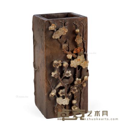  清 祁阳石喜鹊登梅笔筒 高14cm