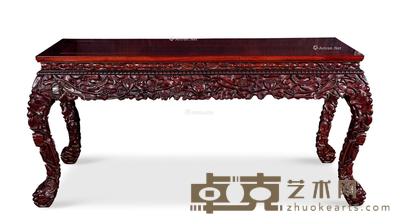  现代 红木三弯腿荷塘纹画案 180×73×83cm