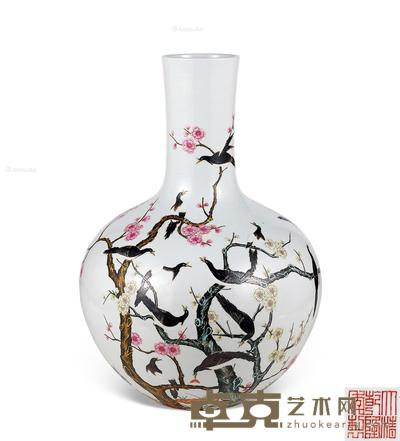  民国 粉彩月月见喜天球瓶 高58cm