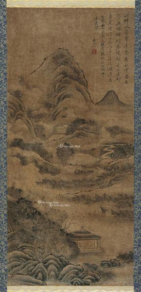  山水 立轴 水墨绢本