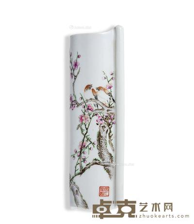  民国 粉彩花鸟臂搁 长18cm