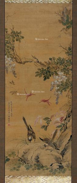  花鸟 立轴 设色绢本
