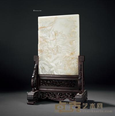  清中期 白玉高仕图插屏 高32cm
