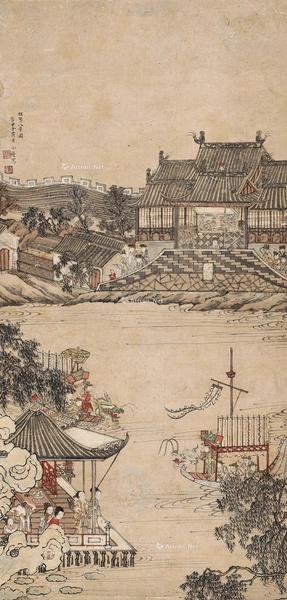  1924年作 昭阳八景图 立轴 设色纸本