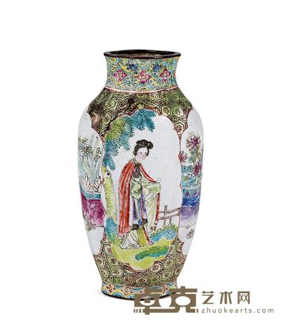  清 铜胎画珐琅人物小瓶 高9.8cm