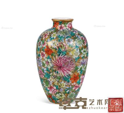  清晚期 粉彩百花不漏地瓶 高18cm