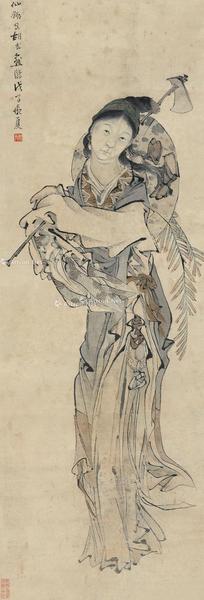  采药仕女 立轴 设色纸本