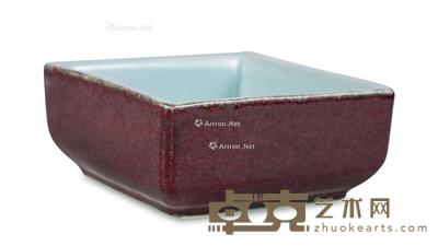  清 红釉四方笔洗 10×10×4.5cm