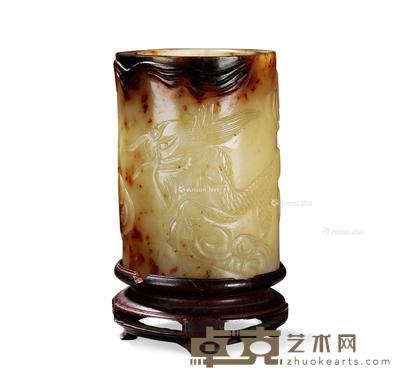  清 玉雕龙纹笔筒 高8.5cm