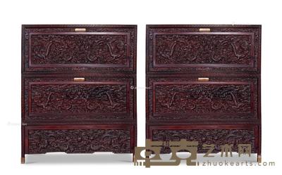  现代 红木云龙纹画柜 （一对） 110×54×130cm×2