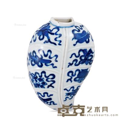  清光绪 青花八宝纹树叶形壁瓶 高15cm