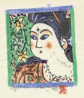  1968 栀子王妃 版画、手绘彩装框