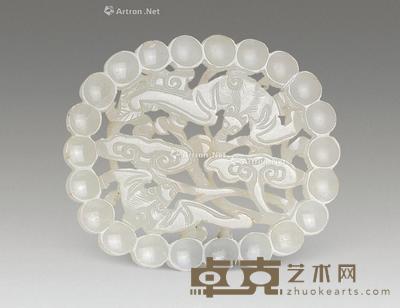 明 白玉镂雕联珠蝠寿纹佩 7×6cm